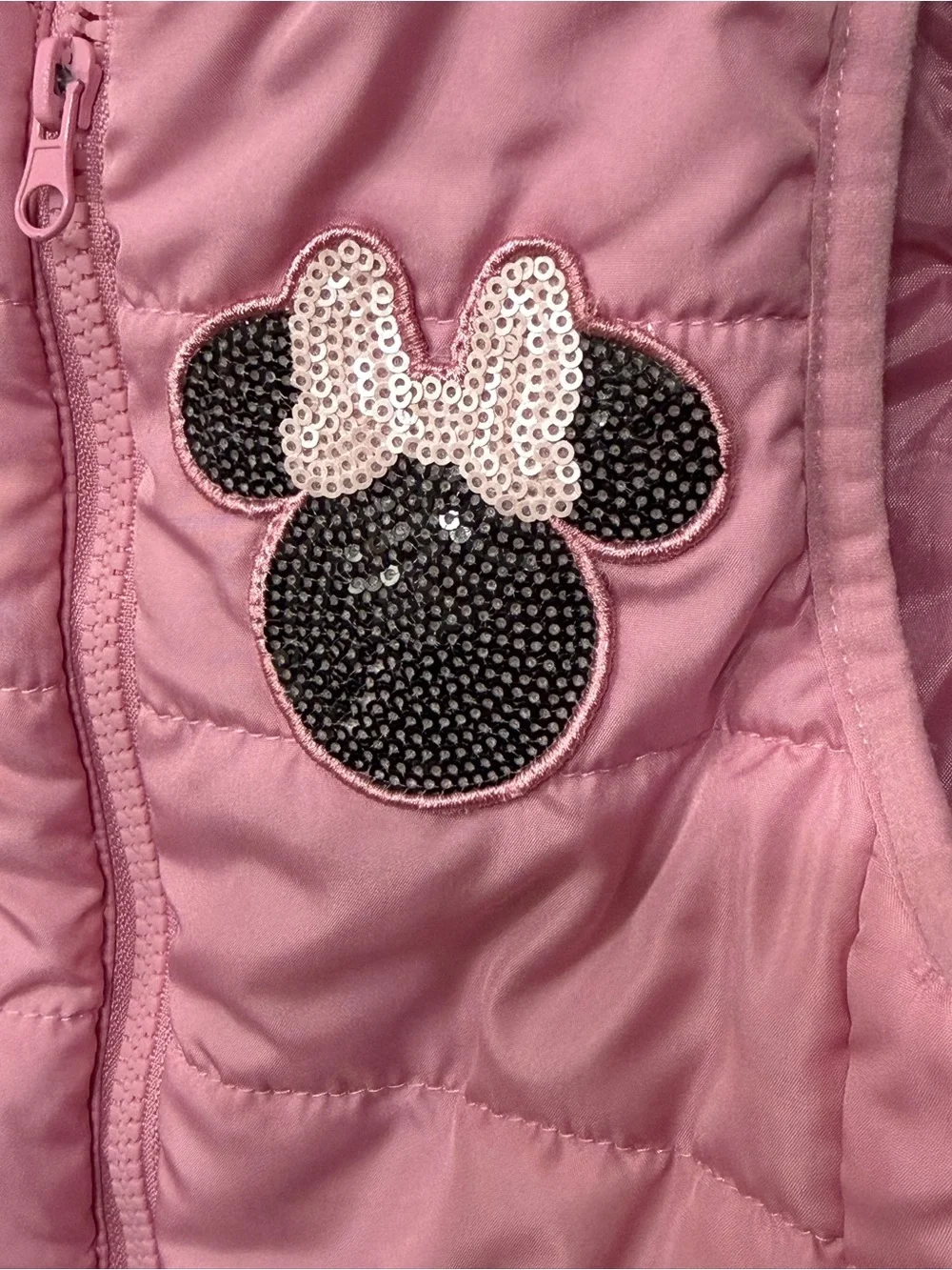 Disney Minnie Mouse Pink Sequin Puffer Vest 2T Flaw